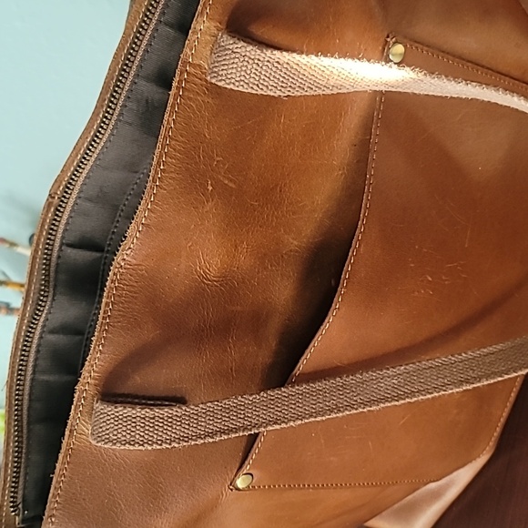 S Zone Women's Bag Large Tote Brown Laptop Crazy Horse Leather Pockets Neutral - Picture 10 of 13